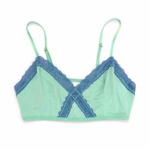 Intimately Free People Bralette Womens XS Mint Green Blue Lace Trim Heart Straps